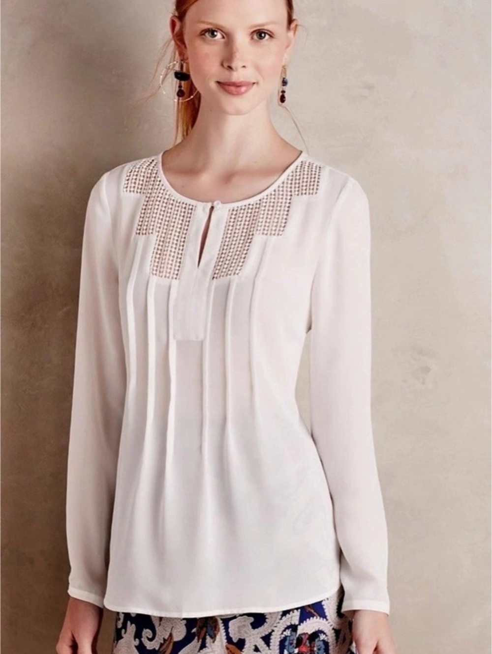 NWT Anthropologie Navara Crochet Pintuck Blouse Ivory Size Medium